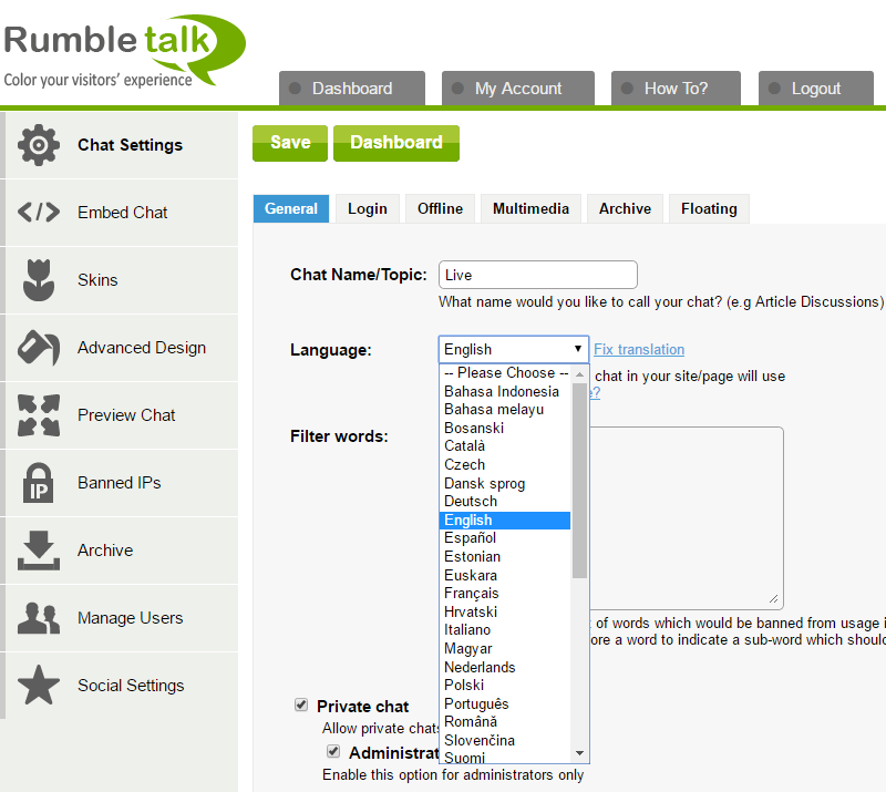 How to change a language chat in German