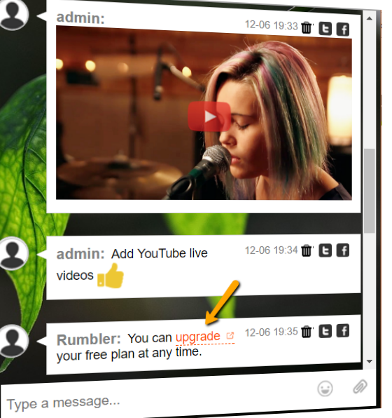 see example of the chat keywords