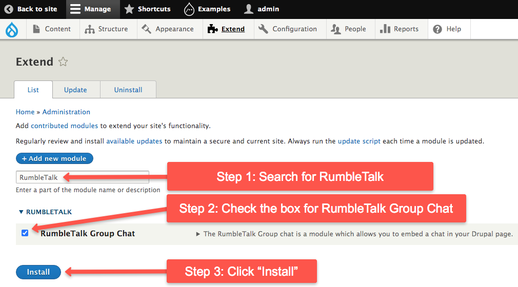 rumbletalk module drupal
