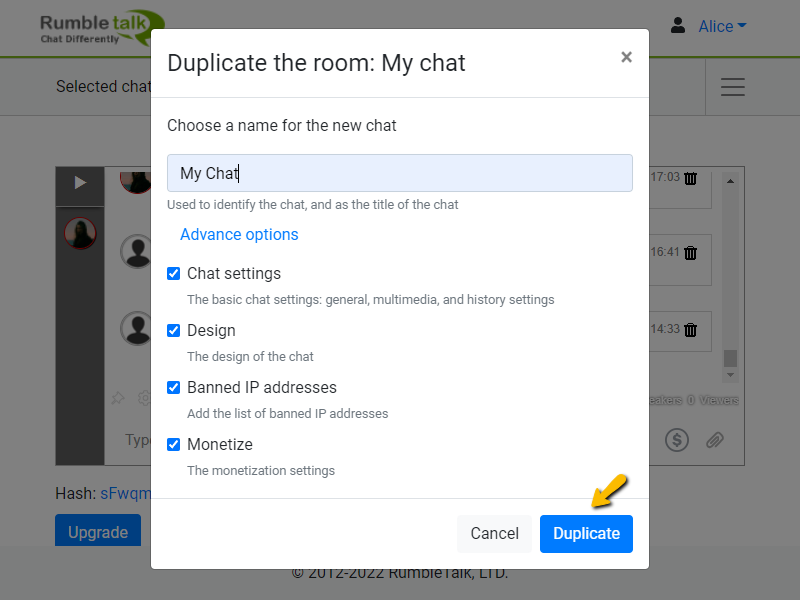 duplicate chat