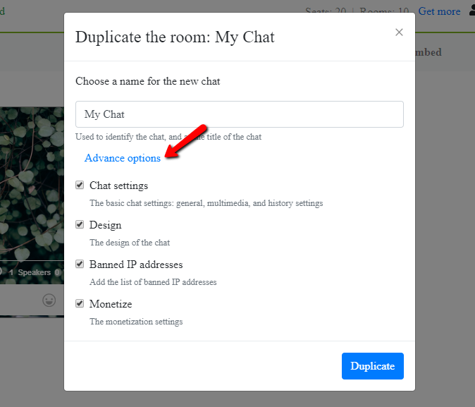 duplicate chat advance options