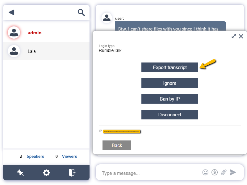 access private chat transcript