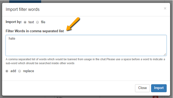 import filter black word list