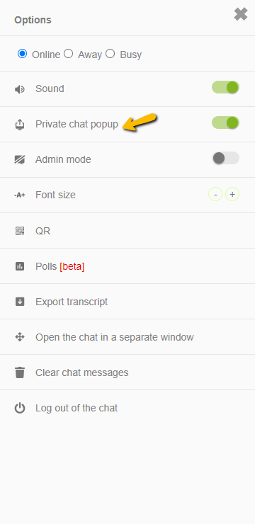 remove private chat popup