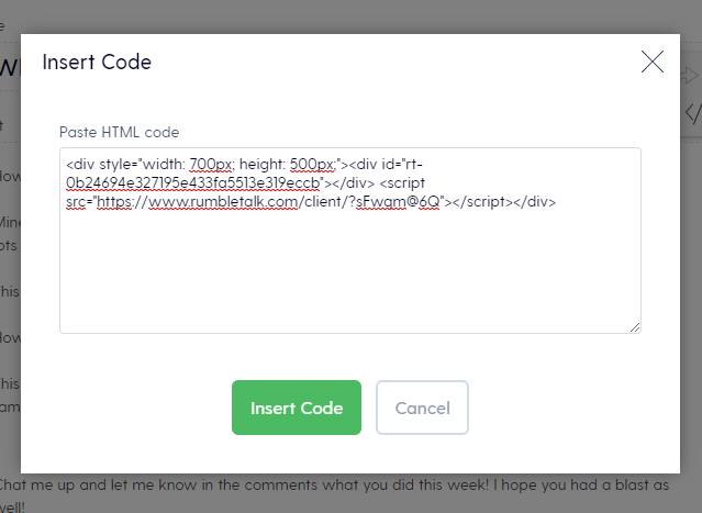 insert chat in mozello