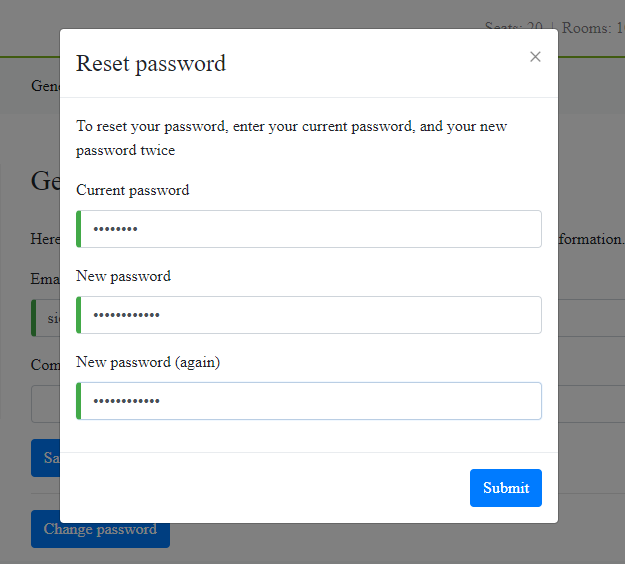 reset password