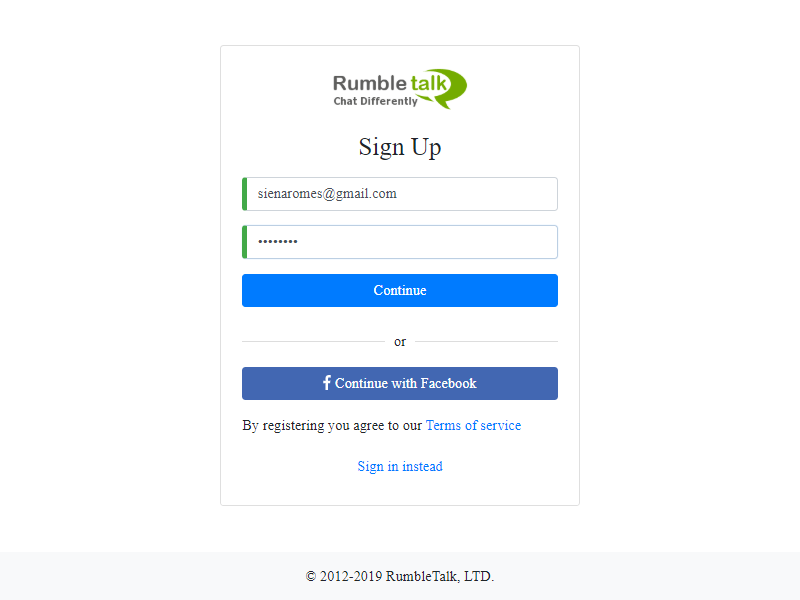 Rumbletalk sign up